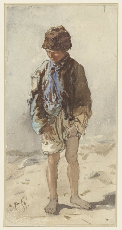 Garçon hongrois, debout et de face, pieds nus et portant un bonnet en fourrure - August Xaver Carl von Pettenkofen