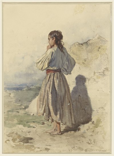 Femme hongroise, debout trois quarts vers la gauche, vue de dos - August Xaver Carl von Pettenkofen