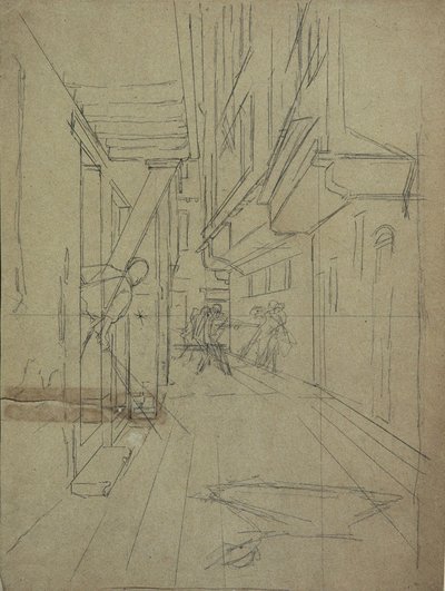 Esquisse perspective pour "Combat de rue dans une ruelle vénitienne" - August von Pettenkofen