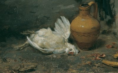 Nature morte avec poulet mort et cruche - August von Pettenkofen