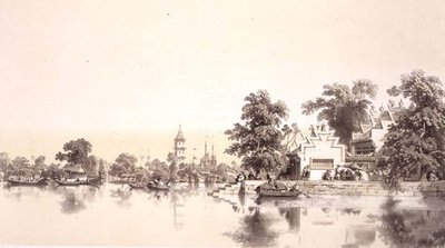 Temple, pagode et village sur le canal Macao-Canton, planche 22 de 