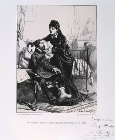 Une femme nourrissant un soldat blessé de soupe, Siège de Paris, Guerre franco-prussienne, 1870-1871 - Auguste Bry