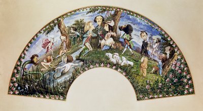 George Sand et ses amis à Nohant en 1838, peinture sur éventail par Auguste Charpentier (1813-1880) - Auguste Charpentier