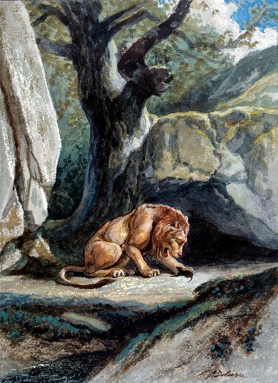 Illustration de la fable Le lion et le rat de Jean de La Fontaine - Auguste Delierre