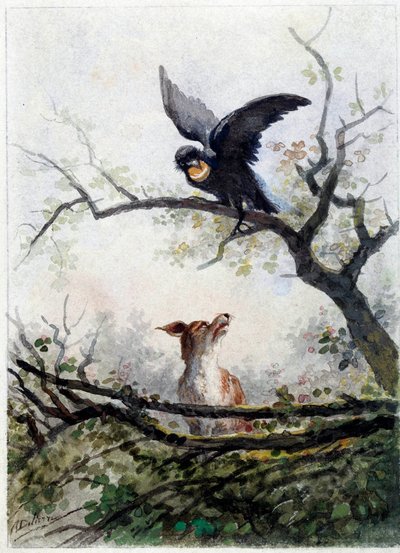 Le renard et le corbeau. Illustration de la fable de Jean de La Fontaine - Auguste Delierre