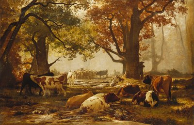 Bétail dans un paysage fluvial boisé - Auguste Francois Bonheur