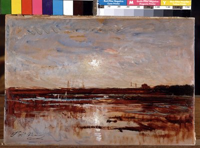 Coucher de soleil sur un étang - Auguste Francois Ravier