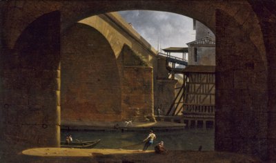 Le Pont et la Pompe Notre-Dame, vus de la voûte du quai de Gesvres, en 1816 - Auguste Jacques Regnier