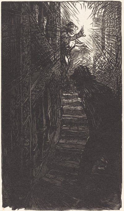 Escalier sculpté rue Boutebrie - Auguste Lepere