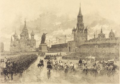 Le Couronnement du Tsar. Le Cortège impérial traverse la Place Royale, 1883 - Auguste Lepere