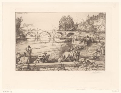 Vue du Pont Marie avec des figures dans la Seine - Auguste Lepère (signed by artist)