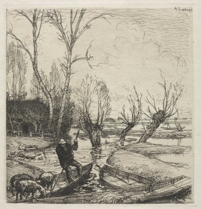 [Homme dans un bateau avec trois moutons] - Auguste Louis Lepère