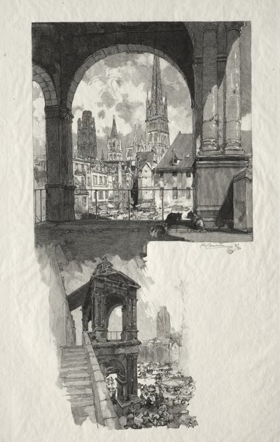 Rouen Illustré: Place de la Haute Vieille Tour; Édicule de la Fierté - Auguste Louis Lepère