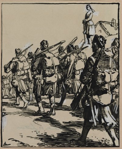 Bataille des frontières : groupe de soldats britanniques, 1914 - Auguste Louis Lepère