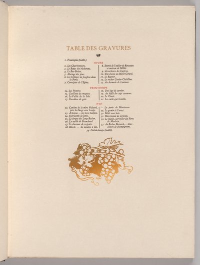Forêt de Fontainebleau : Raisins, Cul-de-lampe Table des gravures La Forêt de Fontainebleau..., 1908 - Auguste Louis Lepère