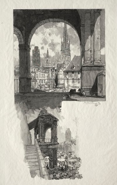 Rouen Illustré : Place de la Haute Vieille Tour, Édicule de la Fierté, 1896 - Auguste Louis Lepère