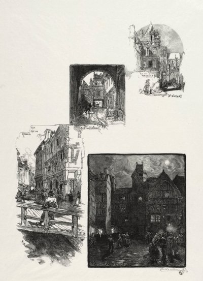 Rouen Illustré : Rue des Charrettes, Rue de Halage, Rue Eau de Robec, Place des Arts, 1896 - Auguste Louis Lepère