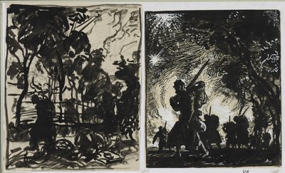 Scène nocturne, patrouille à la lisière d