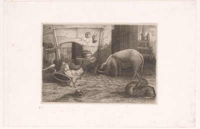 Cochon, poules et lapins près d