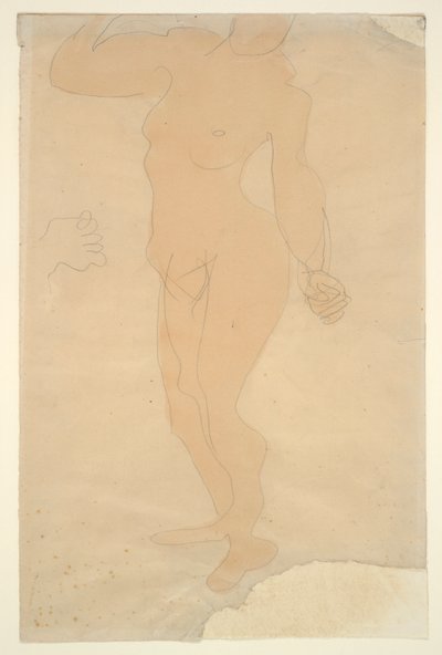 Nu debout (tête partiellement coupée par le bord du papier) - Auguste Rodin
