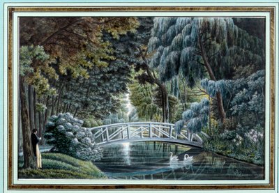 Vue du pont en bois à gauche du château de Malmaison - Auguste Simon Garneray