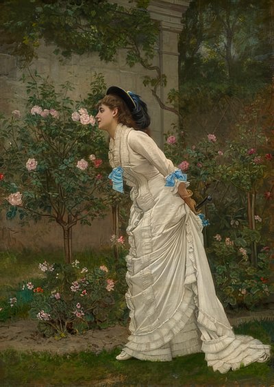 Dame sentant des roses - Auguste Toulmouche