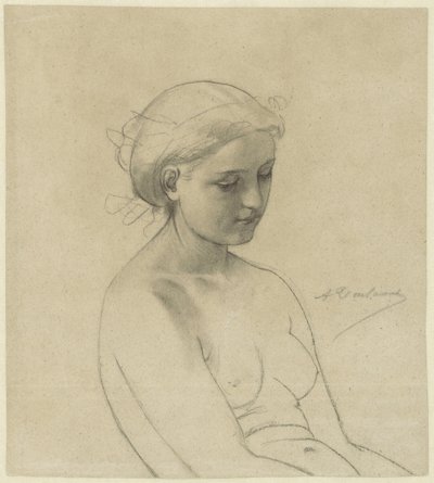 Femme nue assise, trois quarts vers la droite, à mi-corps - Auguste Toulmouche