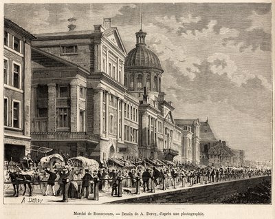 Le marché de Bonsecours, centre touristique et culturel de Montréal, gravé d