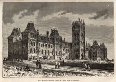 Le Palais du Parlement à Ottawa, construit entre 1859 et 1876. Gravure pour illustrer l