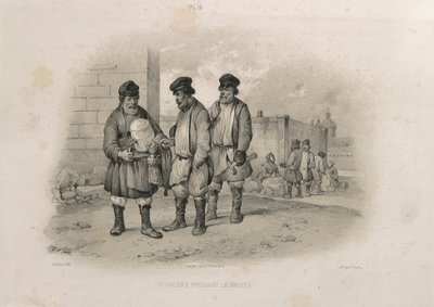 Constructeurs buvant du Sbiten De : La construction de la cathédrale Saint-Isaac, 1845 - Auguste de Montferrand
