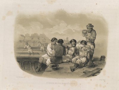 Constructeurs sur un bateau De: La construction de la cathédrale Saint-Isaac, 1845 - Auguste de Montferrand