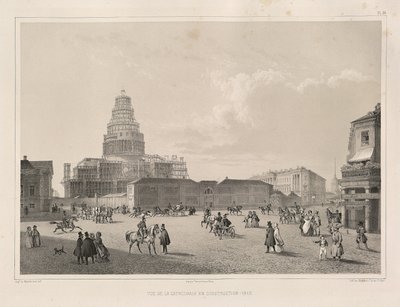 Travaux de construction en 1838. De : La construction de la cathédrale Saint-Isaac, 1845 - Auguste de Montferrand