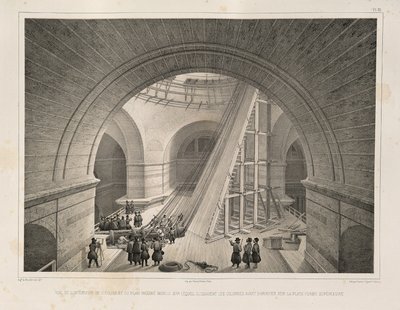 Vue intérieure de la cathédrale et une rampe De: La construction de la cathédrale Saint-Isaac, 1845 - Auguste de Montferrand