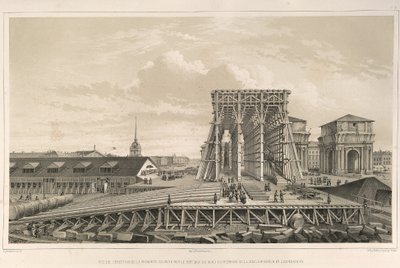 La première colonne de la construction De: La construction de la cathédrale Saint-Isaac, 1845 - Auguste de Montferrand
