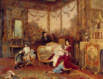 Victorien Sardou (1831 - 1908), dramaturge, et ses enfants. Vue de l