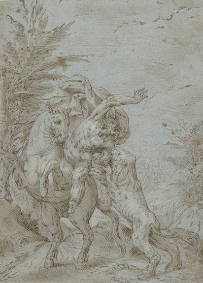 Cavalier attaqué par un lion (le prophète Balaam ?) - Augustin Braun (possibly)