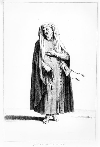 Un homme juif français habillé pour la prière, illustration du Dictionnaire Historique de la Bible, 1722 - Augustin Calmet