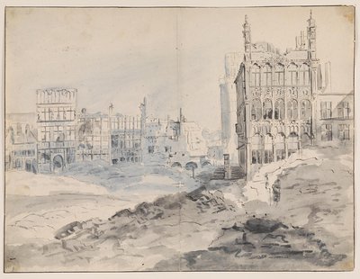 Coin nord-ouest de la Grand-Place, Bruxelles après le bombardement de 1695 - Augustin Coppens
