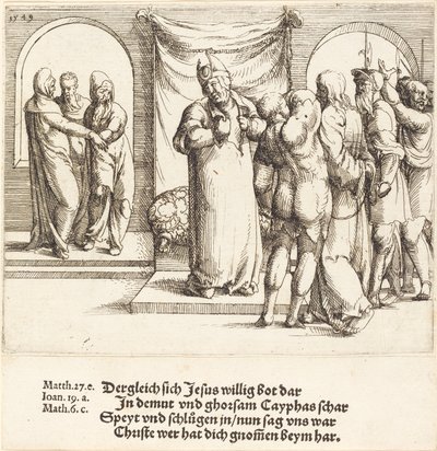 Le Christ est moqué, et Caïphe déchire ses vêtements - Augustin Hirschvogel