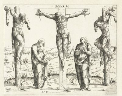 Christ en croix avec Marie et Jean - Augustin Hirschvogel