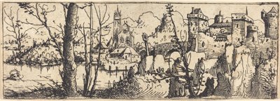 Paysage avec château à droite, entouré de rochers, 1546 - Augustin Hirschvogel