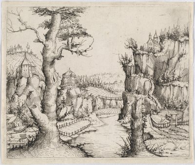 Paysage fluvial avec hautes falaises - Augustin Hirschvogel