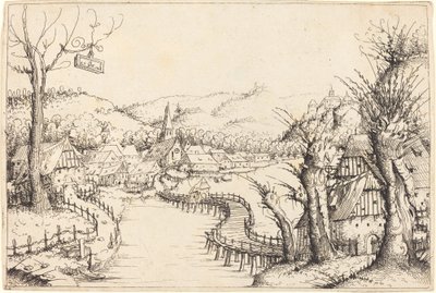 Paysage fluvial avec pont en bois - Augustin Hirschvogel