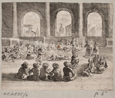 Intérieur de palais oriental avec une compagnie divertie par des danseurs - Augustin John