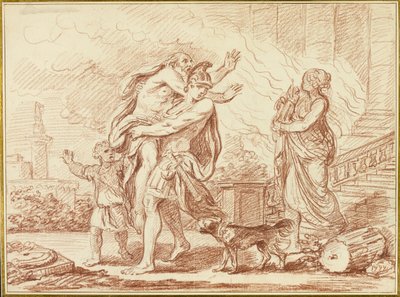 Énée fuyant avec Anchise des ruines de Troie - Augustin Pajou