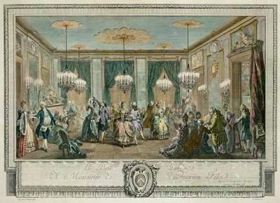 Le Bal en robe de soirée chez Monsieur Villemorien Fila, gravé par L. Provost - Augustin de (after) Saint Aubin