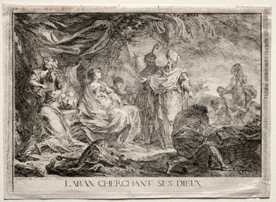 Laban cherchant ses dieux domestiques - Augustin de Saint Aubin