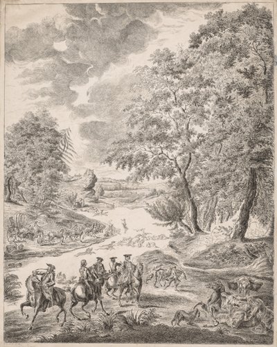 La Chasse au cerf - Augustin de Saint Aubin