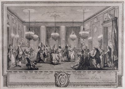 Le bal en robe de soirée chez Monsieur de Villemorien Fila, gravé par L. Provost - Augustin de Saint Aubin