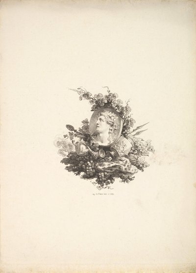 Vignette avec la tête de Bacchus sur une cornaline, Tome I, Page 242, de Description de..., 1778-80 - Augustin de Saint Aubin